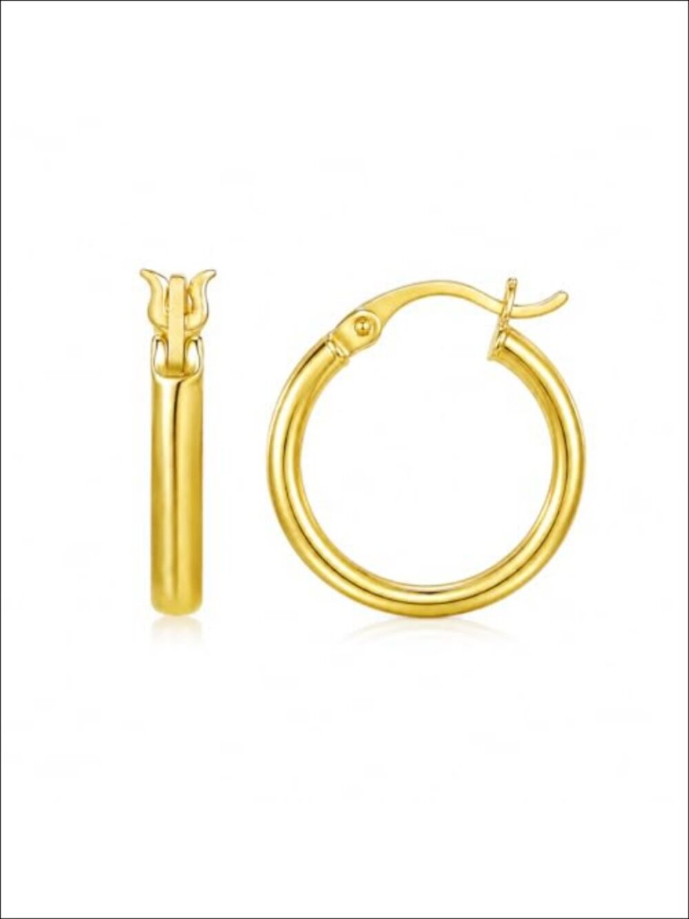 14K Yellow Gold Hoop Earrings Click-Top Closure Lightweight